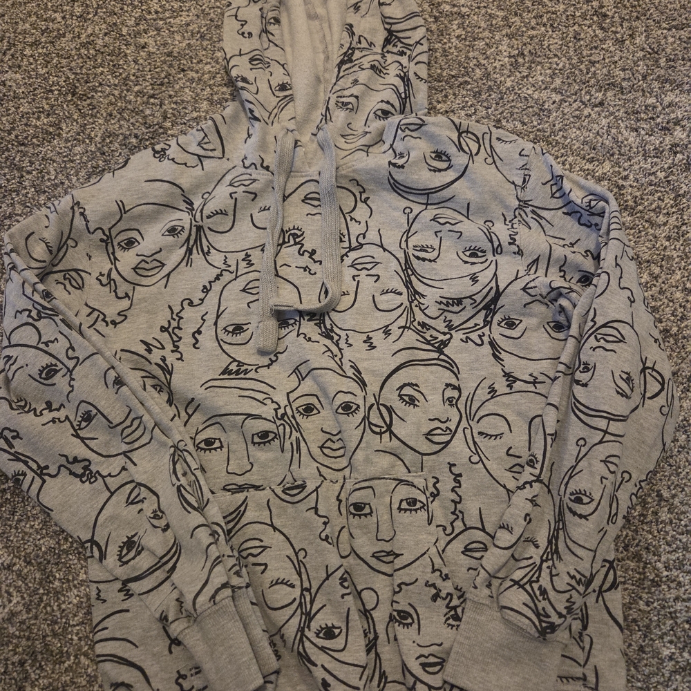 MAYA ANGELOU Gray Black History Face Print Art Graphic Hoodie Sweatshirt Size M